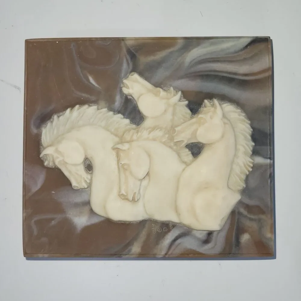Incolay Stone Jewelry Box Horses Mares Wild Stallions Handcrafted In USA
